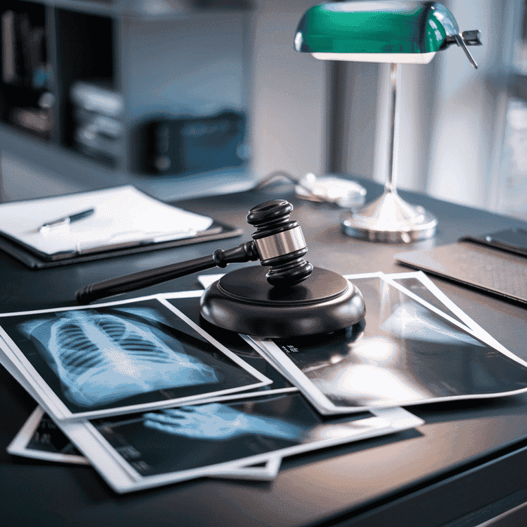 Gavel on X-ray films symbolizing legal aspects of radiology expertise