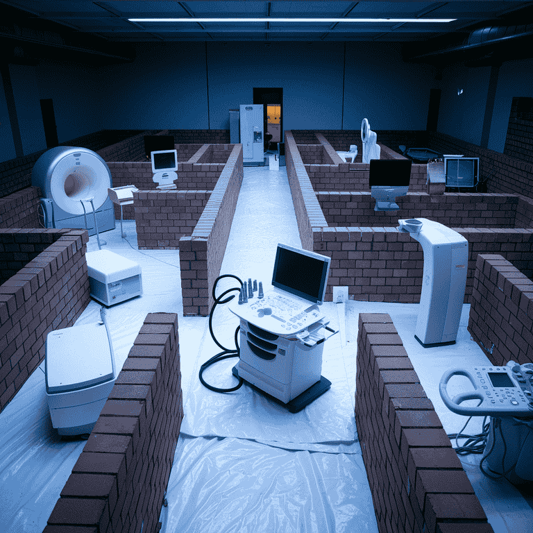 Maze with radiology equipment representing challenges in expert witness selection